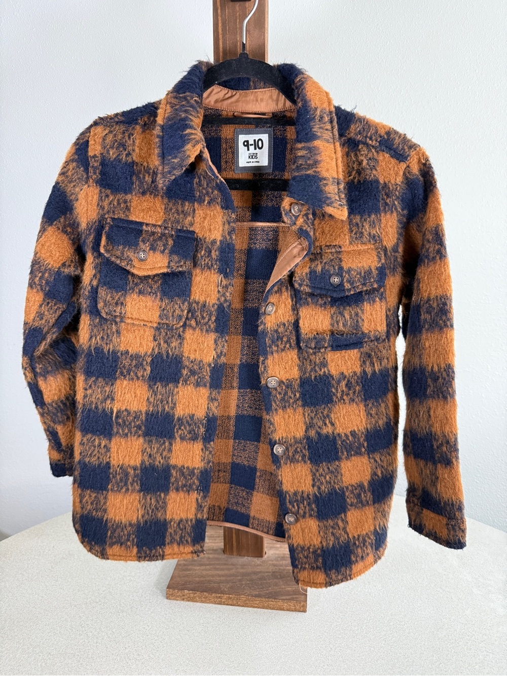Cotton On Navy and Orange Plaid Shaggy Button-Up